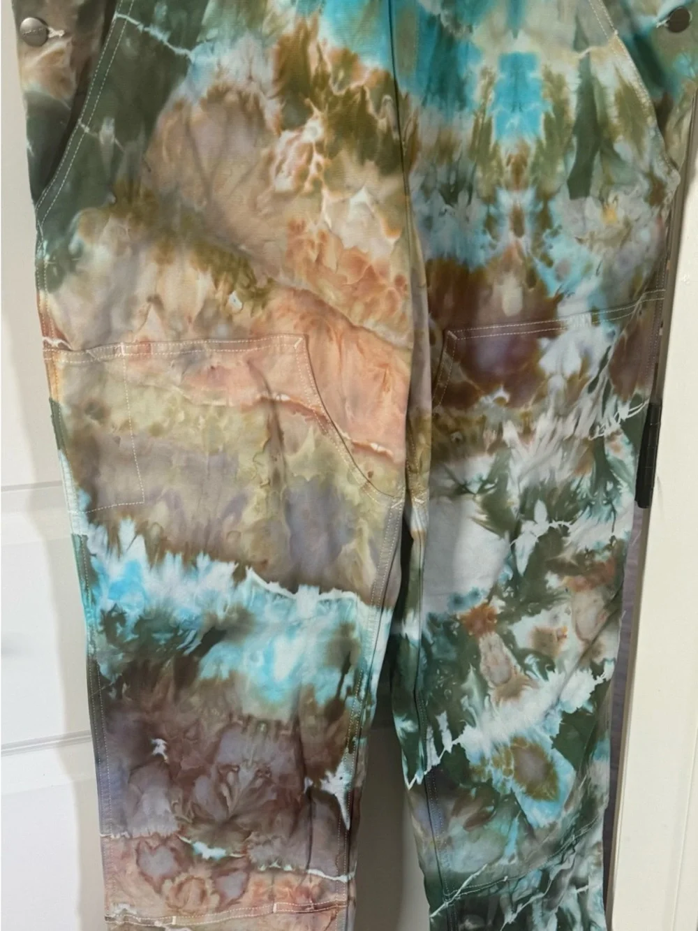 Carhartt Tie-Dye Overalls in Teal, Brown, White - Picture 9 of 9